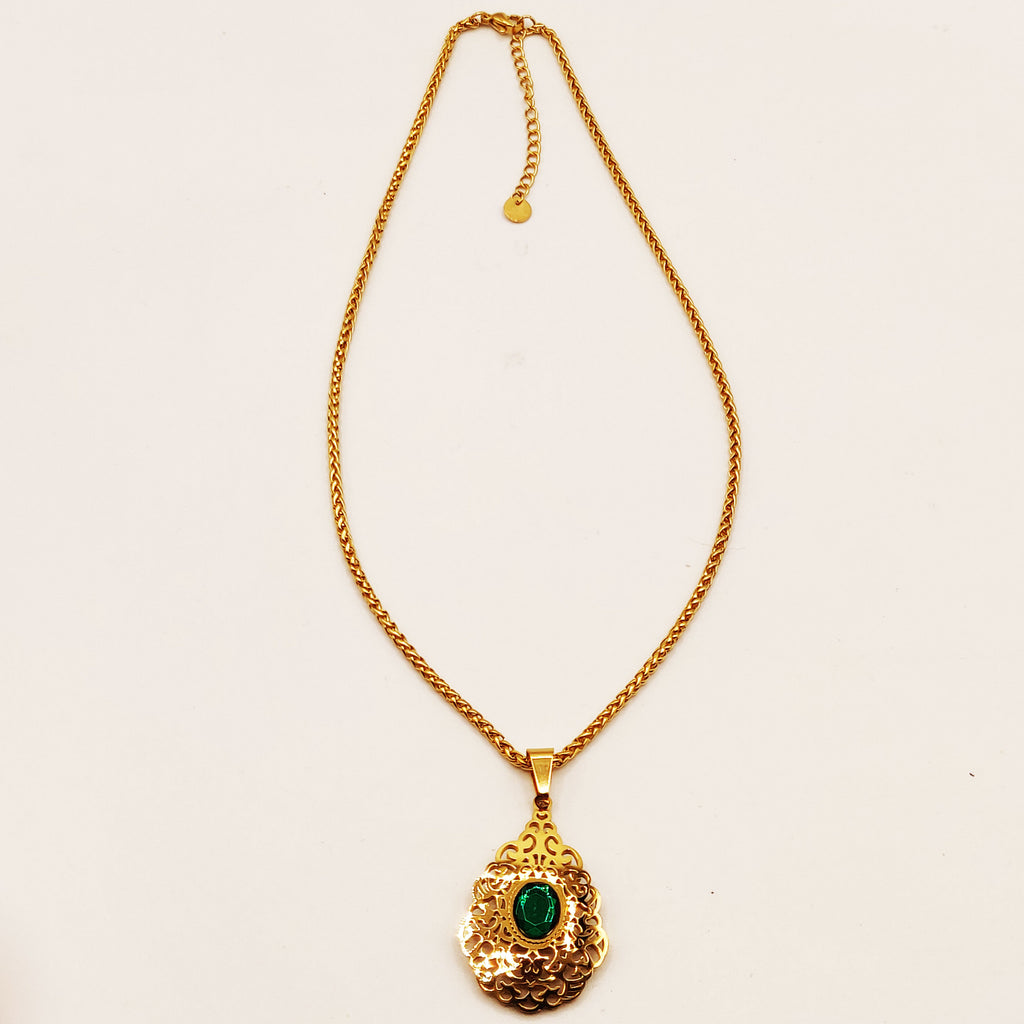 Collier Torsade Goutte Orientale Pierre Verte Luxe