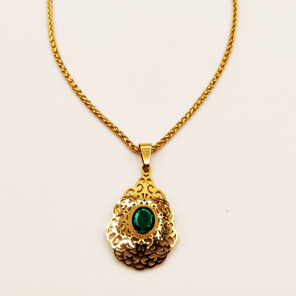Collier Torsade Goutte Orientale Pierre Verte Luxe