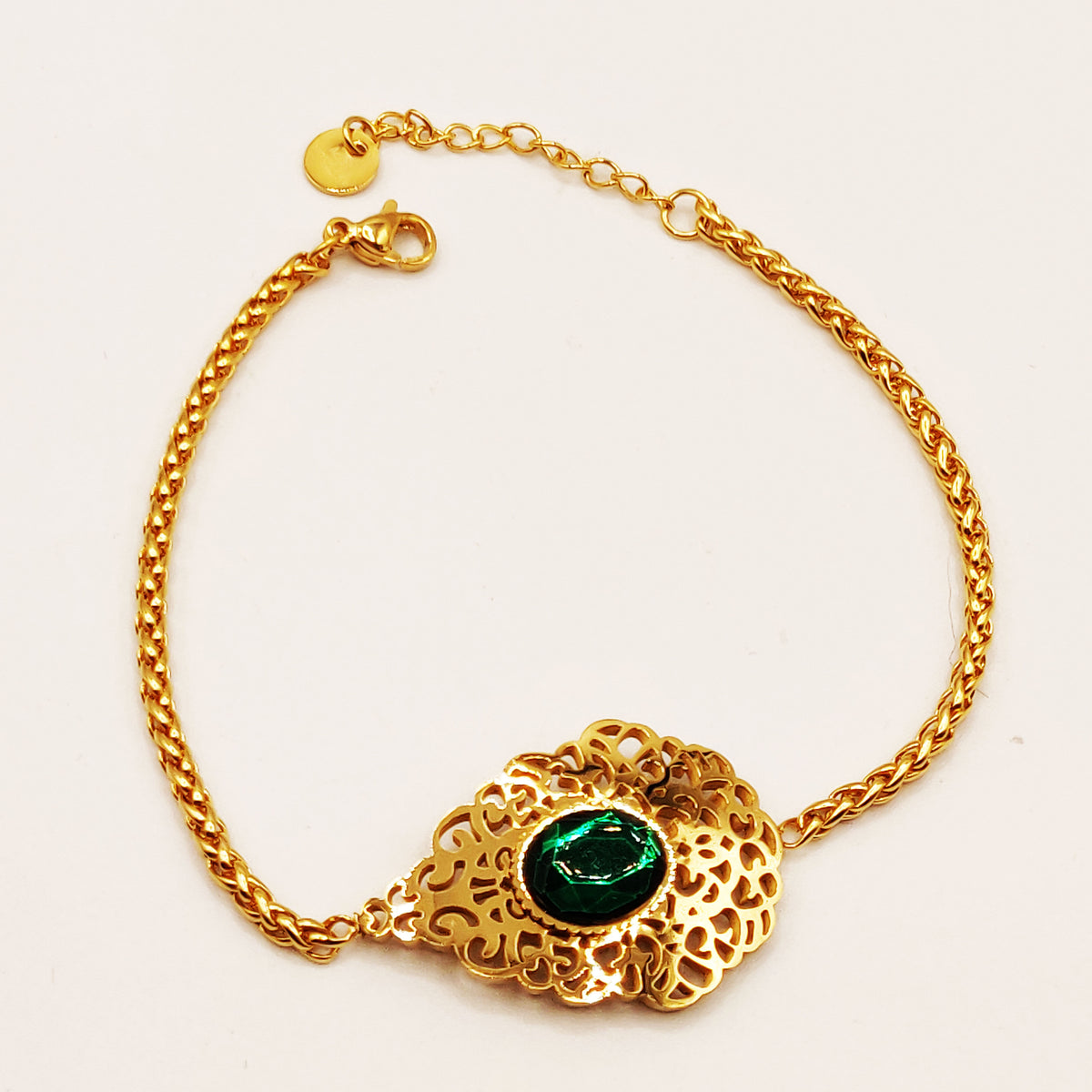 Bracelet Torsade Goutte Orientale Pierre Verte Luxe