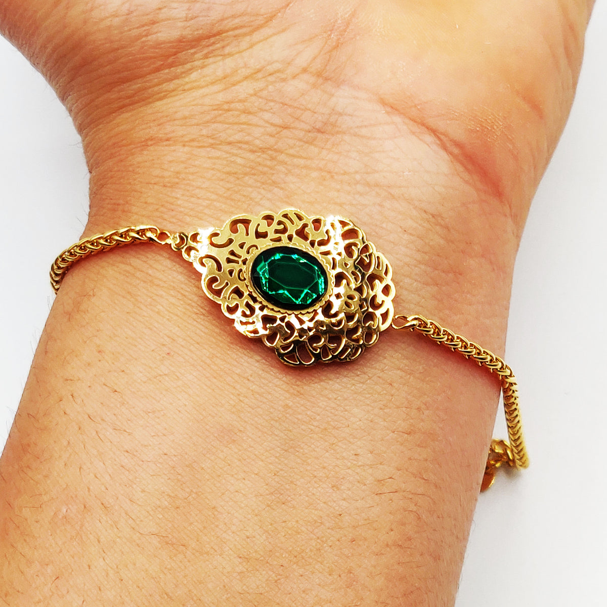 Bracelet Torsade Goutte Orientale Pierre Verte Luxe