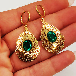 Boucles d'oreilles Torsade Goutte Orientale Pierre Verte Luxe