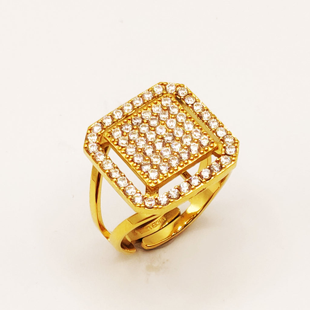 Bague Bosses Carré Cristaux Luxe Doré