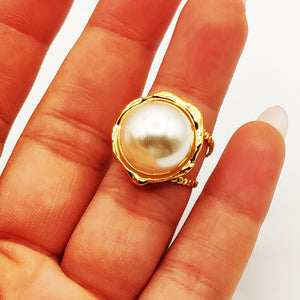 Bague Grosse Perle d'imitation Blanche