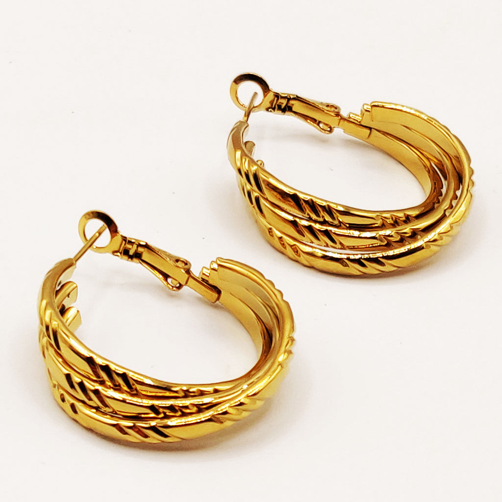 Boucles d'oreilles Triple Anneaux Rayés