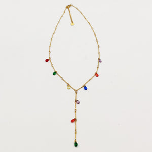 Collier Cristaux Gouttes Multicolores Descendant