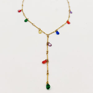 Collier Cristaux Gouttes Multicolores Descendant