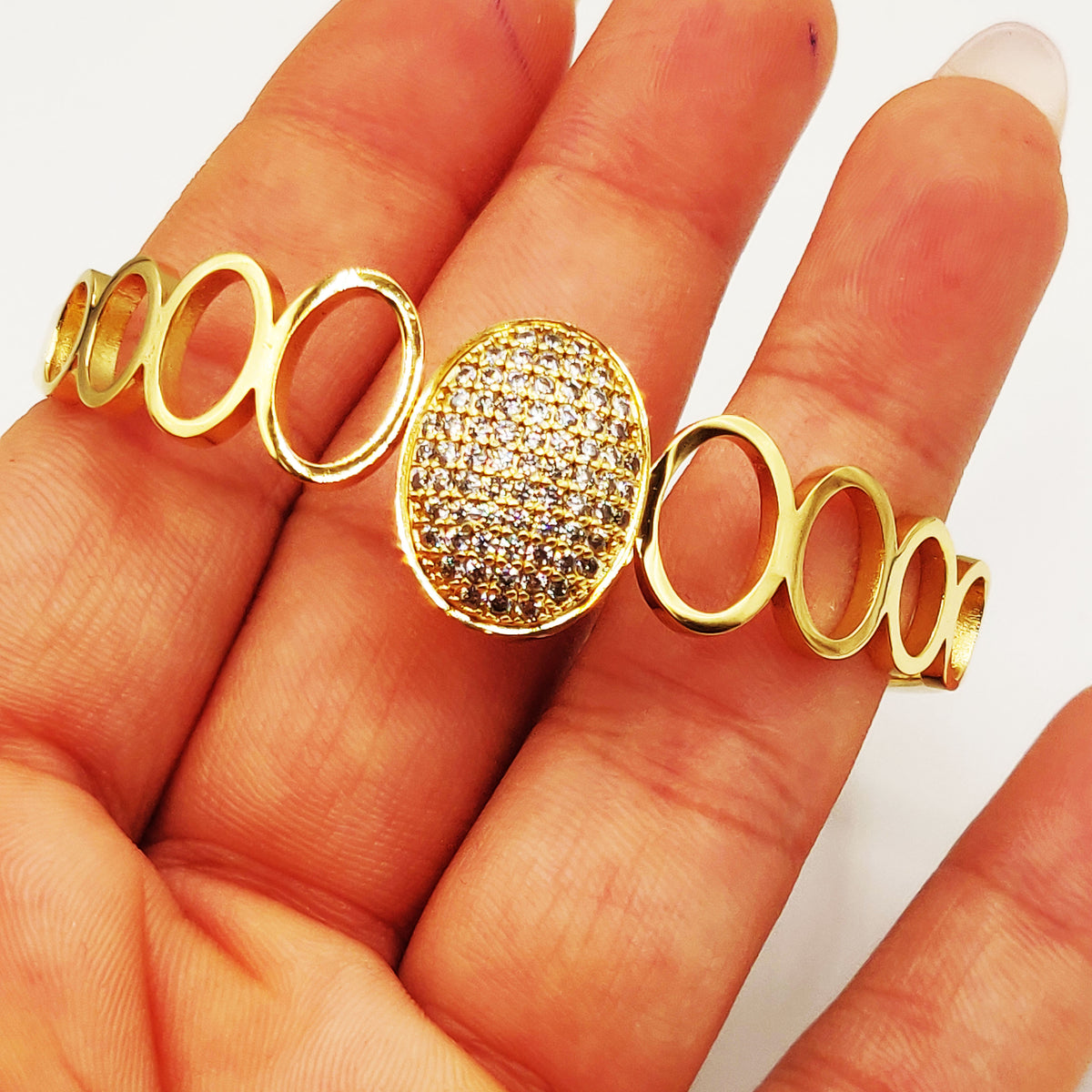 Bracelet Rigide Multi Ovales Creux et Ovale Cristaux