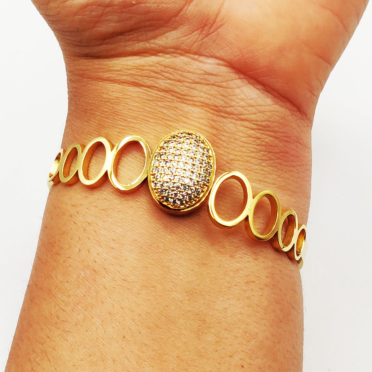 Bracelet Rigide Multi Ovales Creux et Ovale Cristaux