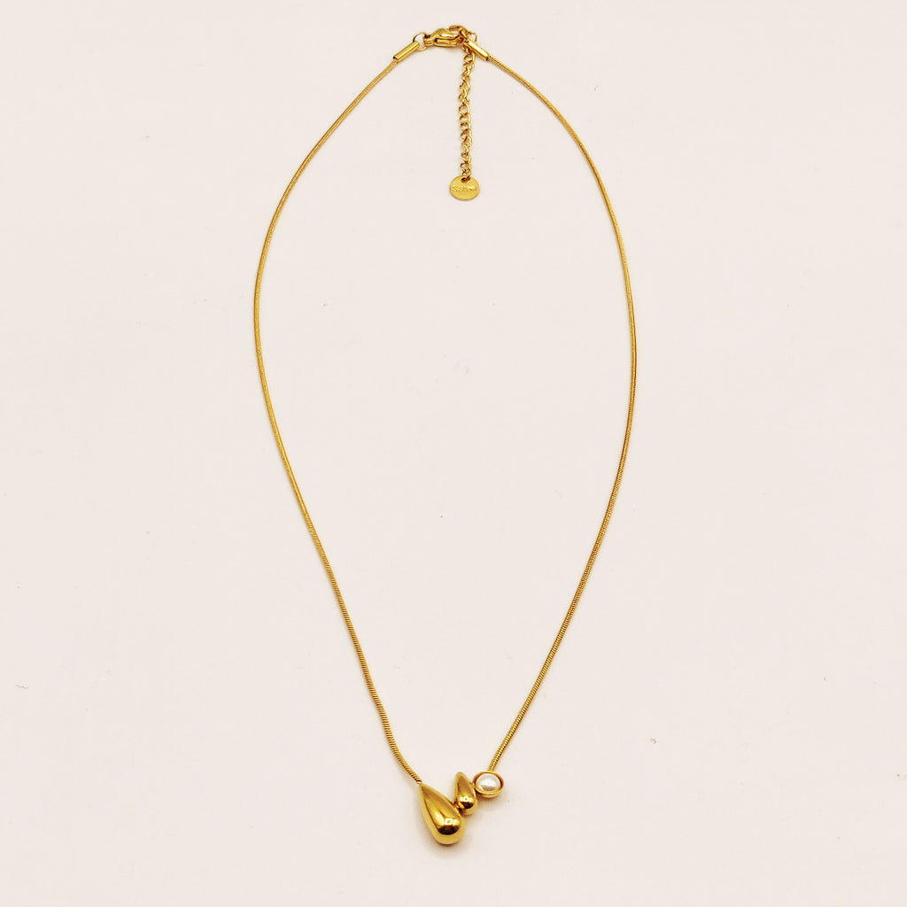 Collier Gouttes Bombées et Perle d'imitation Blanche