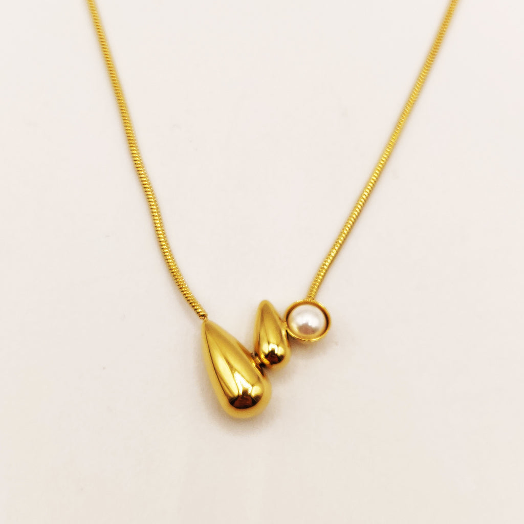 Collier Gouttes Bombées et Perle d'imitation Blanche
