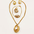 Ensemble Collier, Bracelet, Boucles d'oreilles et Bague Perle d'imitation Blanche Ovale et Anneaux