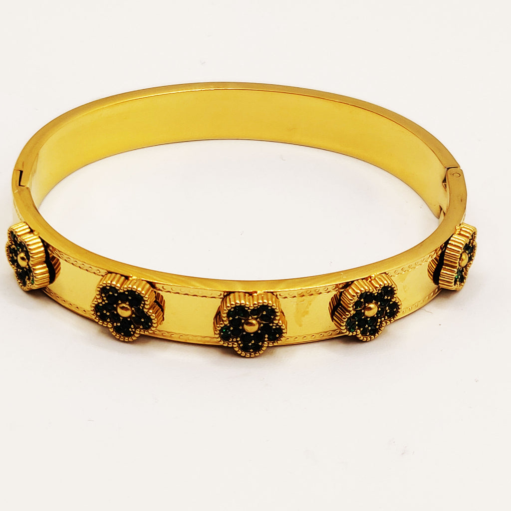 Bracelet Rigide Marguerites Cristaux Verts Luxe