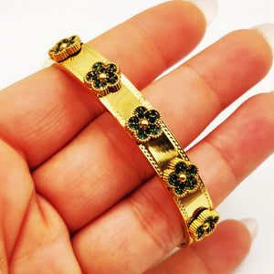 Bracelet Rigide Marguerites Cristaux Verts Luxe