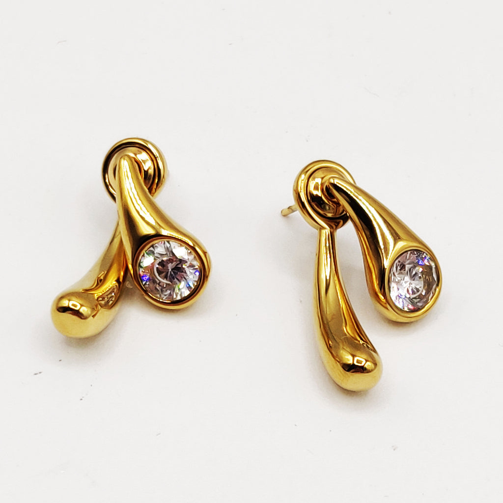 Boucles d'oreilles Double Gouttes Bombées Luxe et Cristal