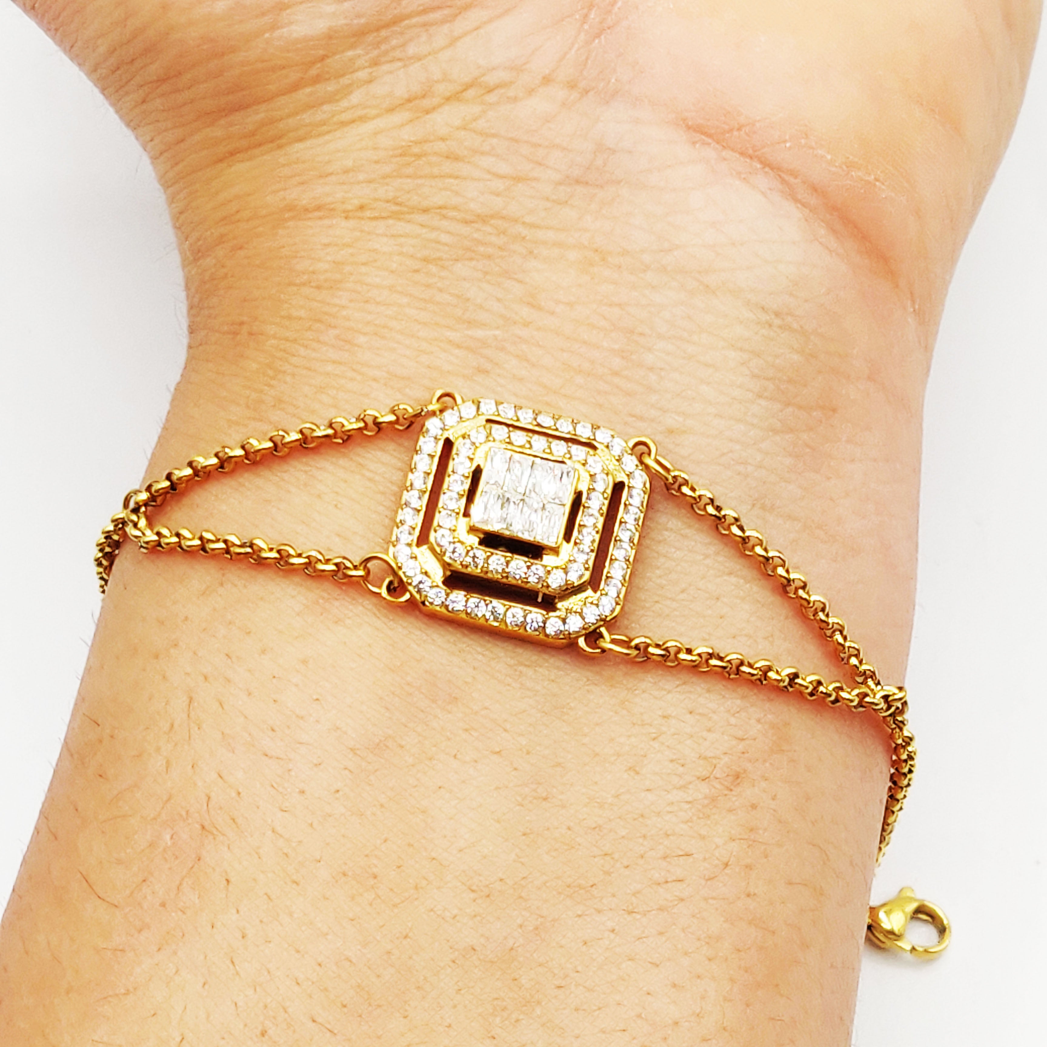 Bracelet Triple Carrés Cristaux Luxe