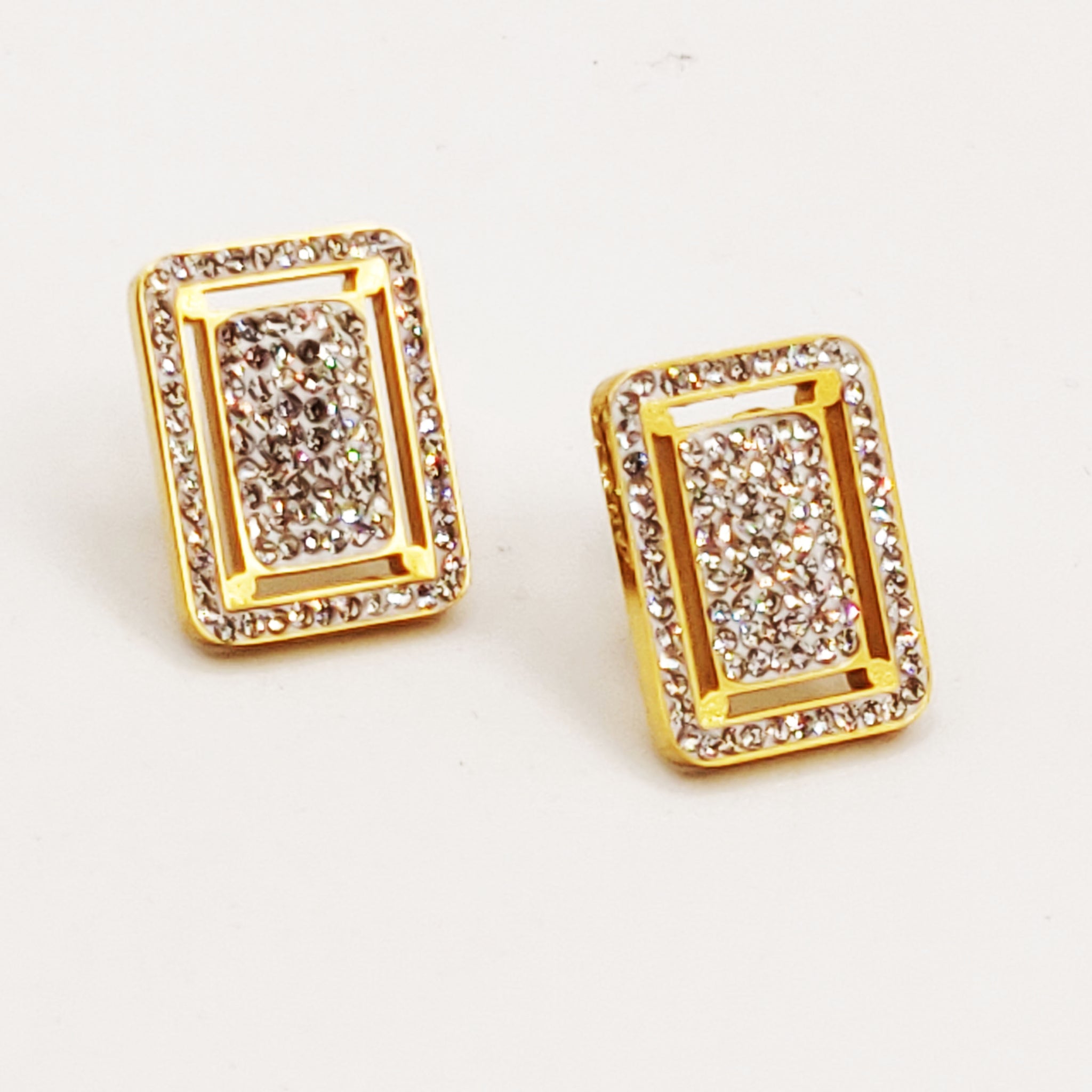 Boucles d'oreilles Double Rectangles Cristaux Luxe