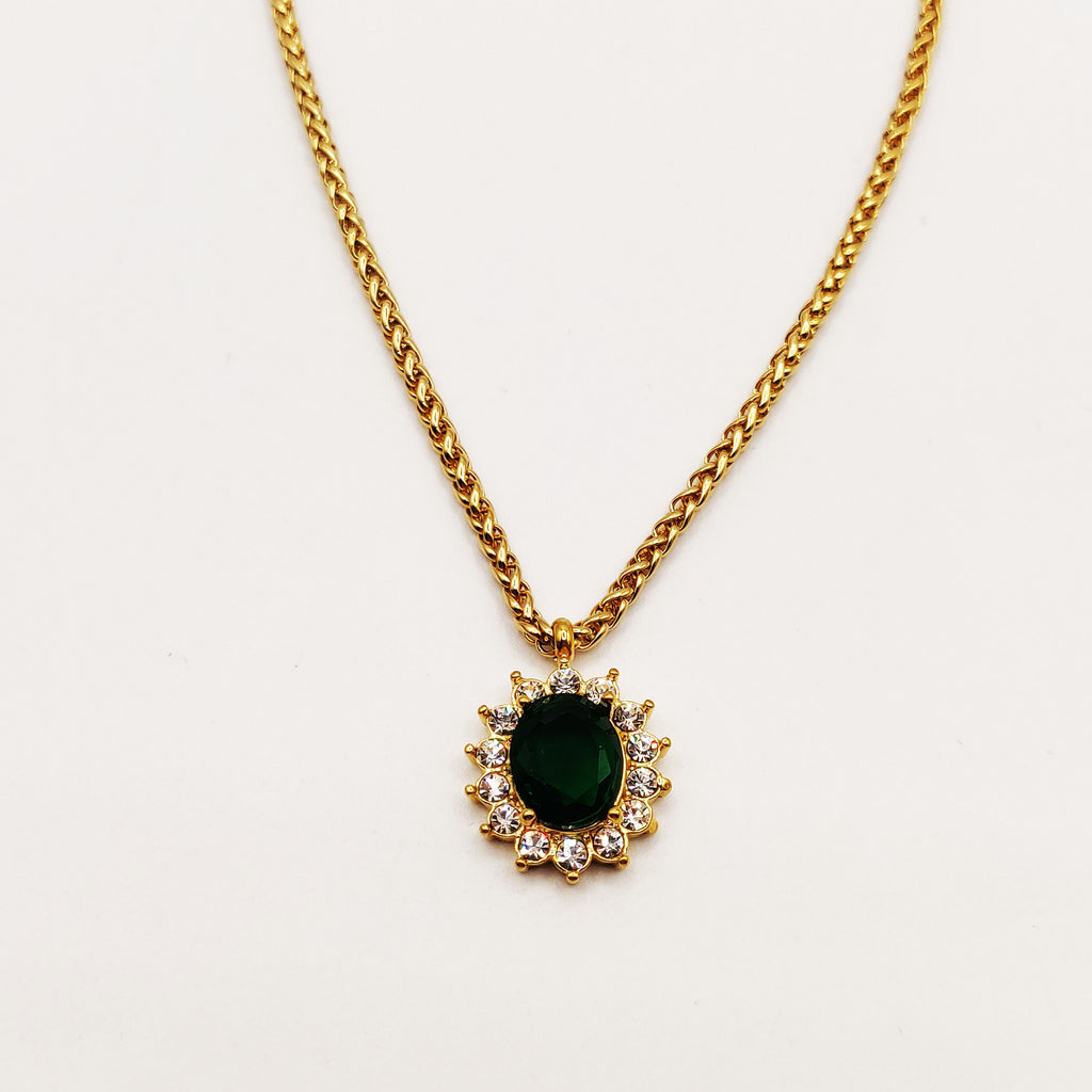 Collier Torsade Grand Soleil Vert Tour Cristaux Luxe