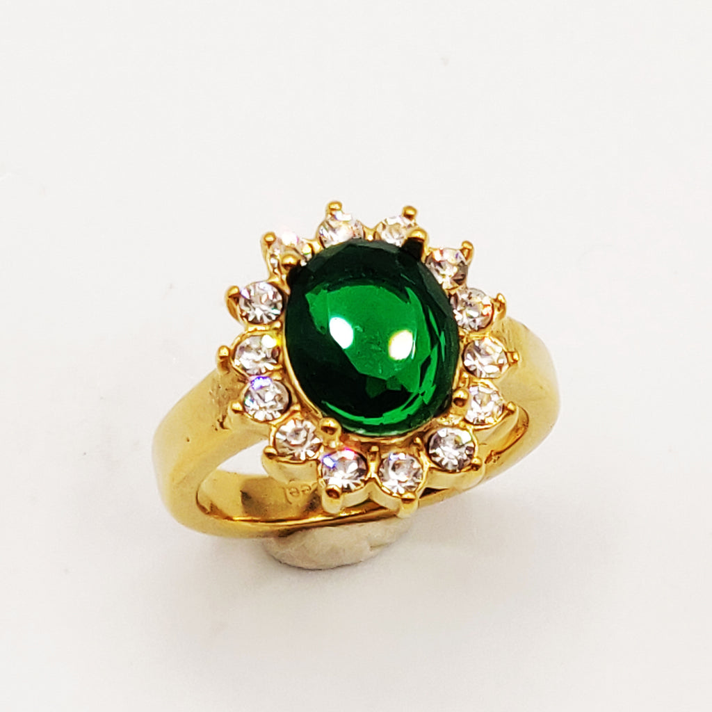 Bague Torsade Grand Soleil Vert Tour Cristaux Luxe