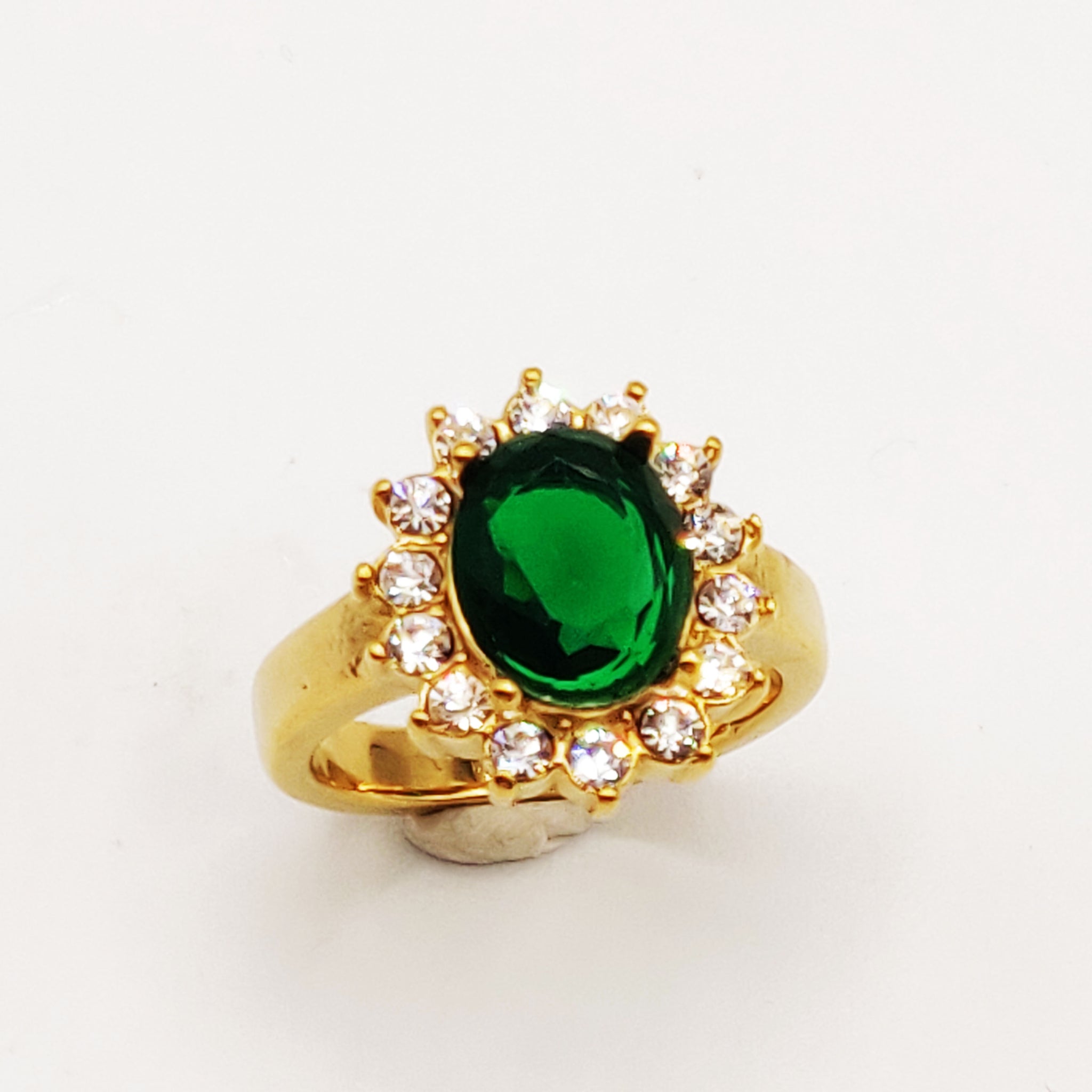 Bague Torsade Grand Soleil Vert Tour Cristaux Luxe