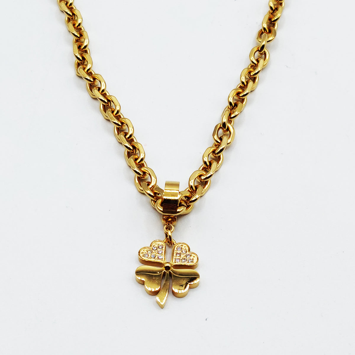 Collier Chaîne Pendentif Trèfles à 4 Coeurs Luxe