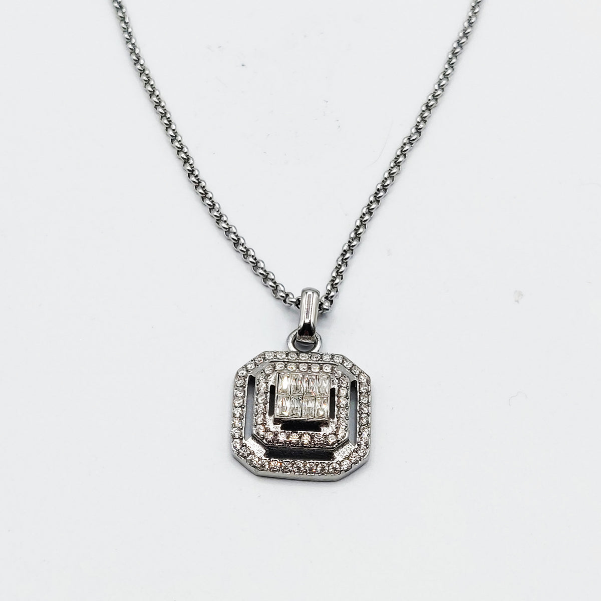 Collier Triple Carrés Cristaux Luxe Argenté