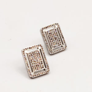 Boucles d'oreilles Double Rectangles Cristaux Luxe Argentées