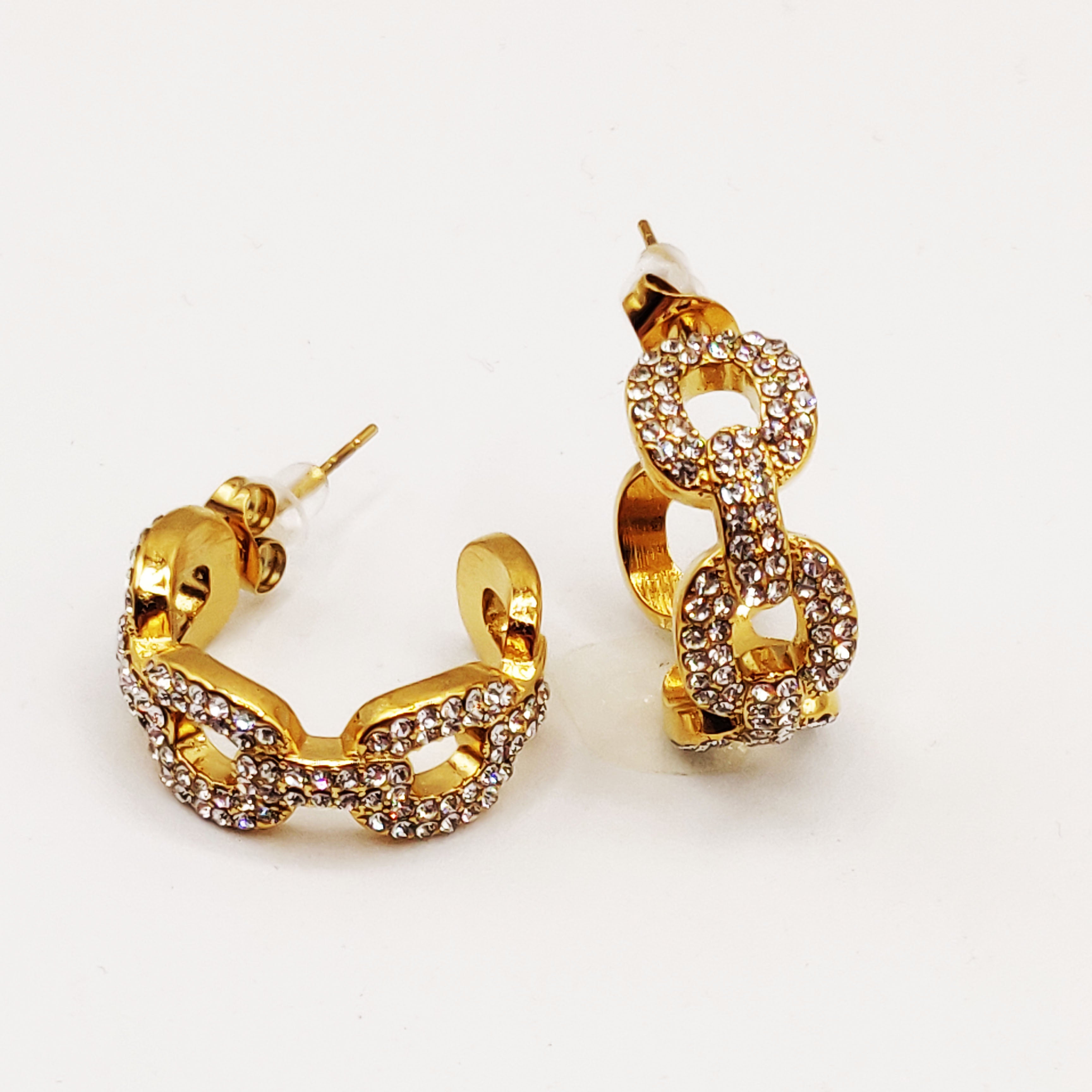 Boucles d'oreilles Créoles Chaîne Carrée Cristaux