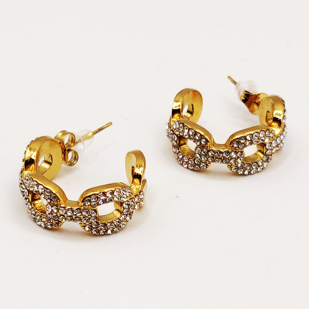 Boucles d'oreilles Créoles Chaîne Carrée Cristaux
