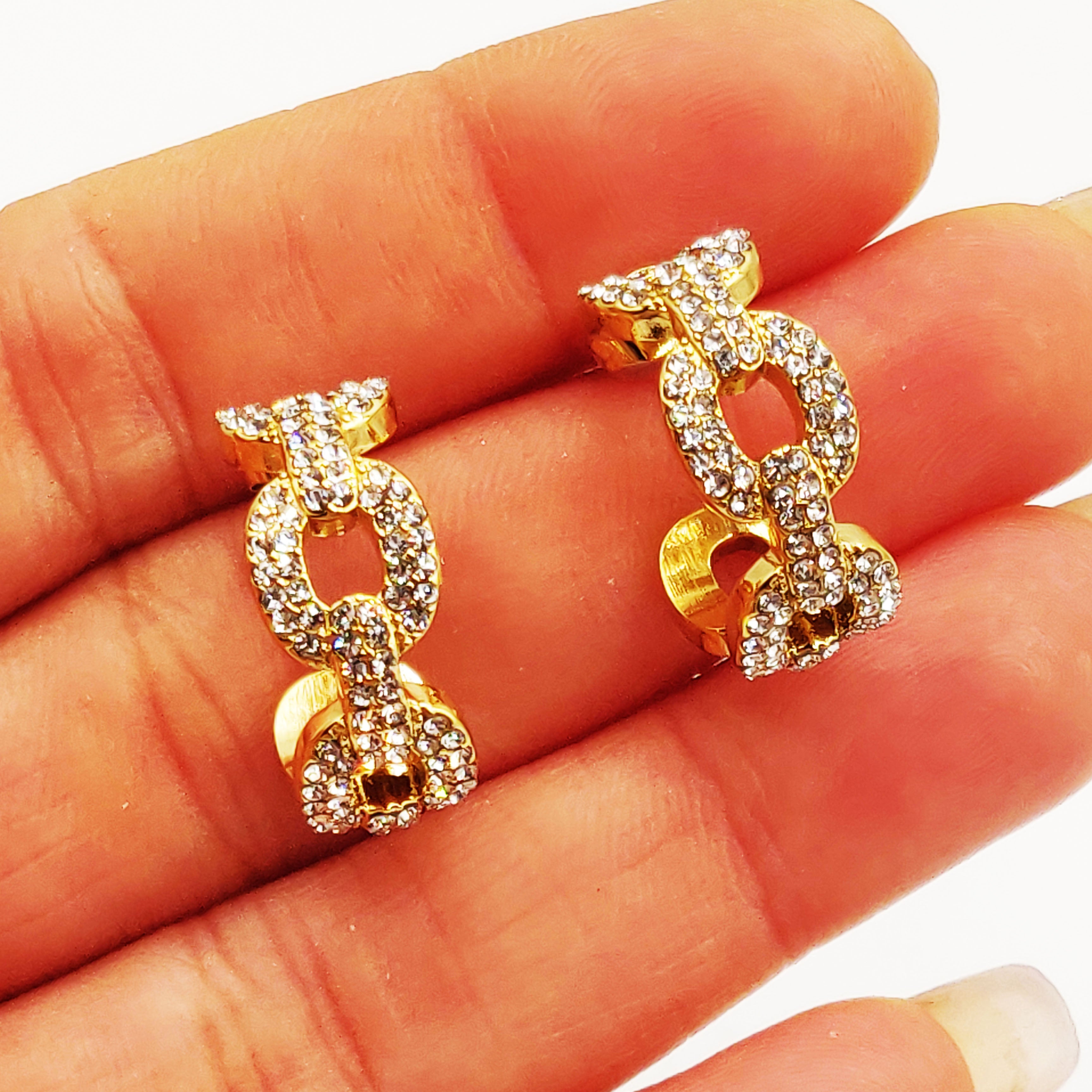 Boucles d'oreilles Créoles Chaîne Carrée Cristaux