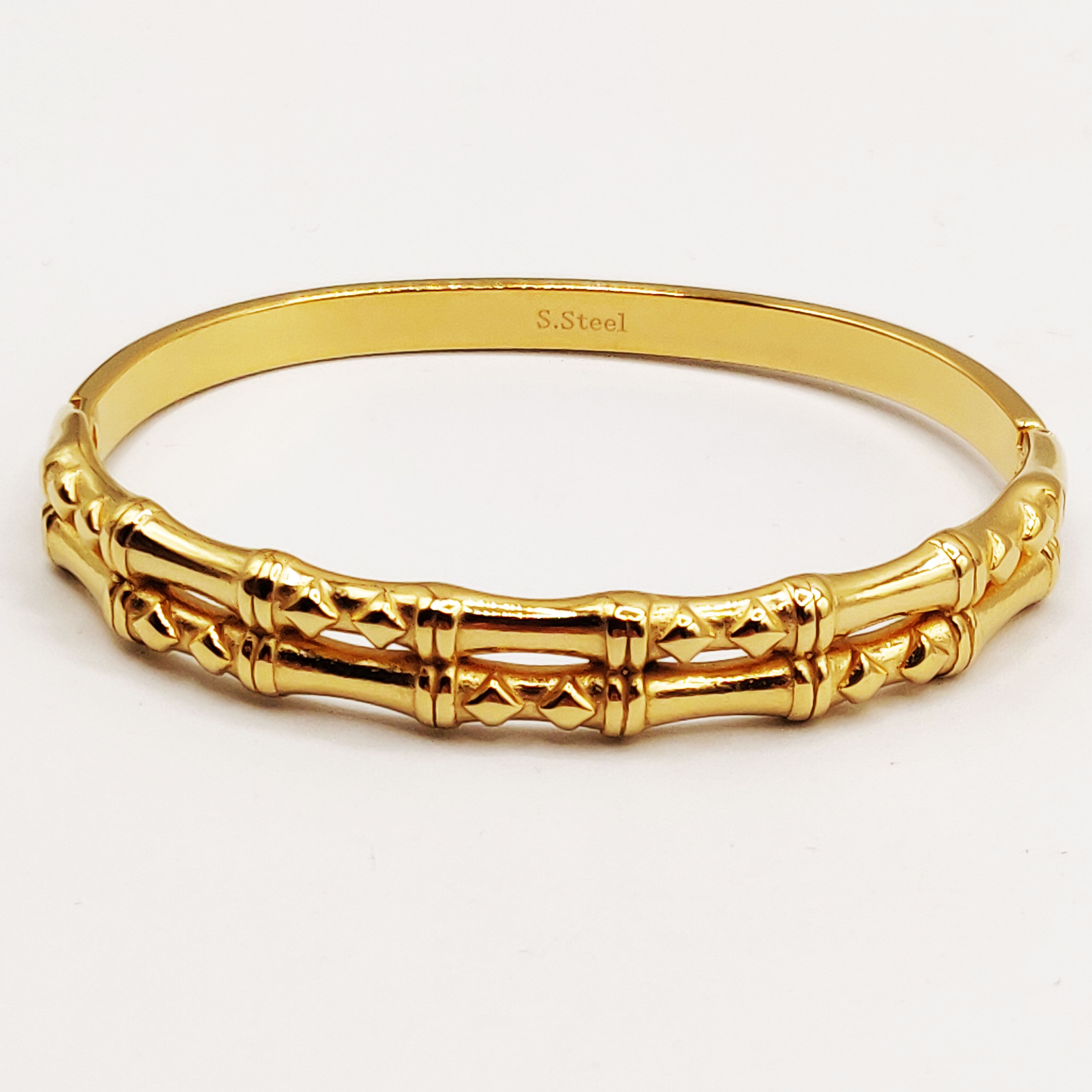 Bracelet Rigide Double Os et Carreaux Luxe
