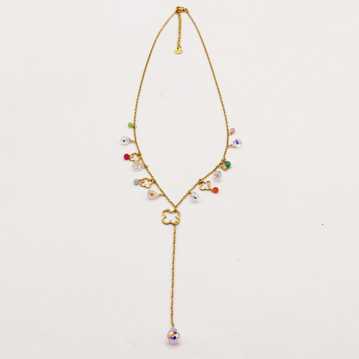 Collier Trèfles Creux et Cristaux Multicolores