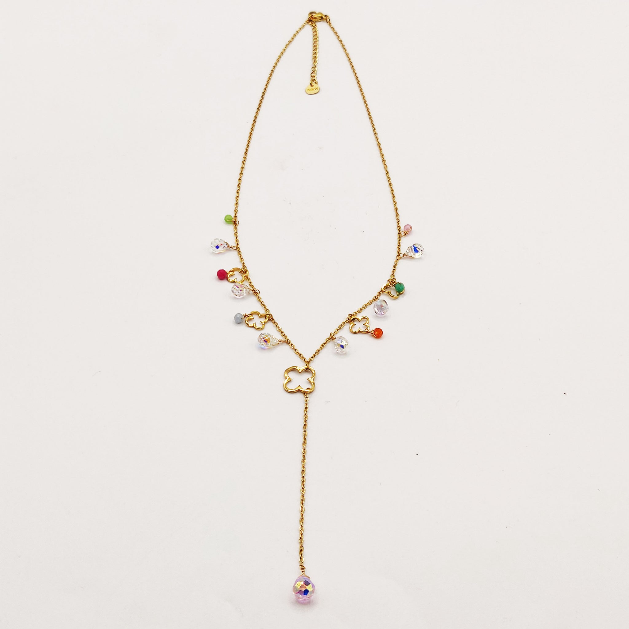 Collier Trèfles Creux et Cristaux Multicolores