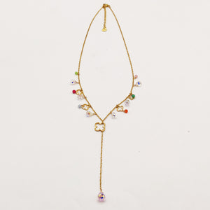 Collier Trèfles Creux et Cristaux Multicolores