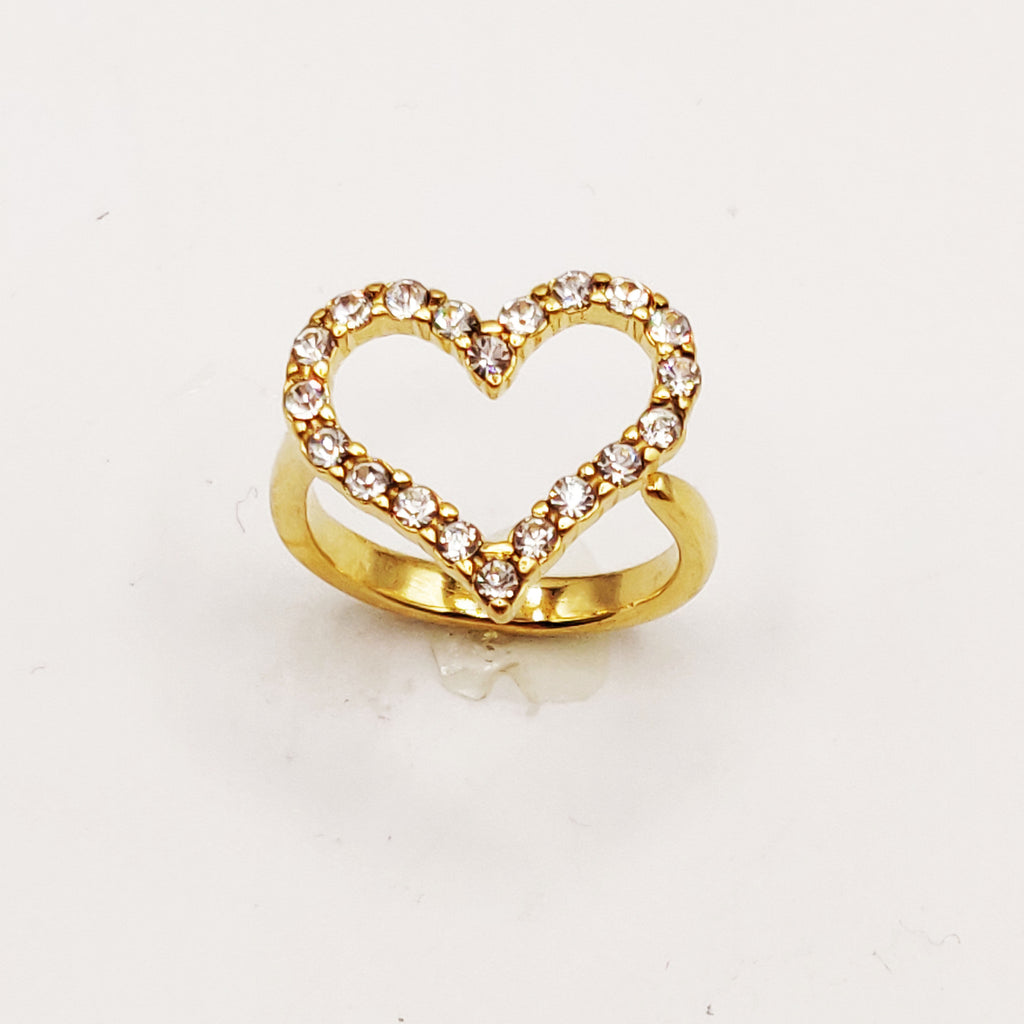 Bague Grand Coeur Creux Cristaux Luxe