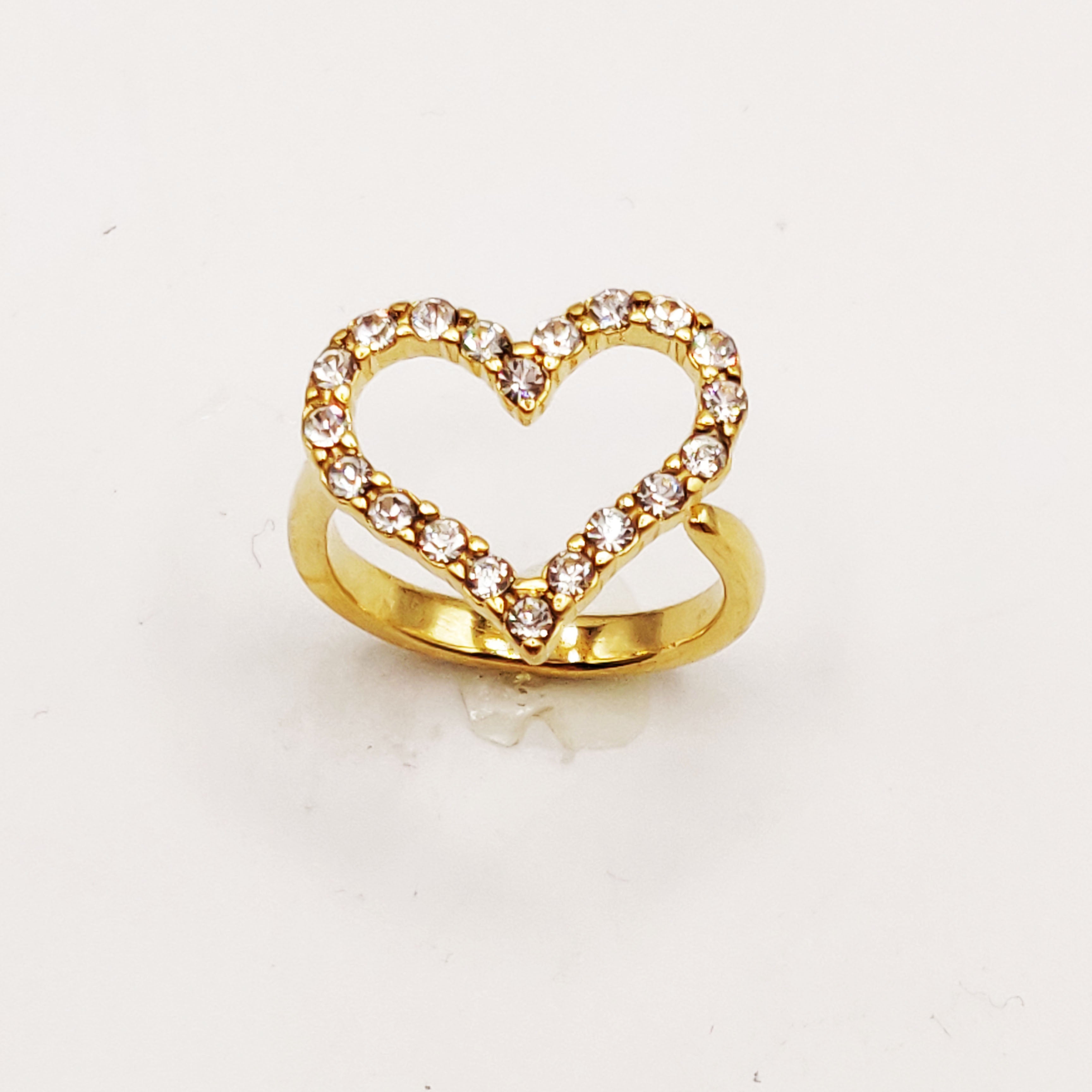 Bague Grand Coeur Creux Cristaux Luxe