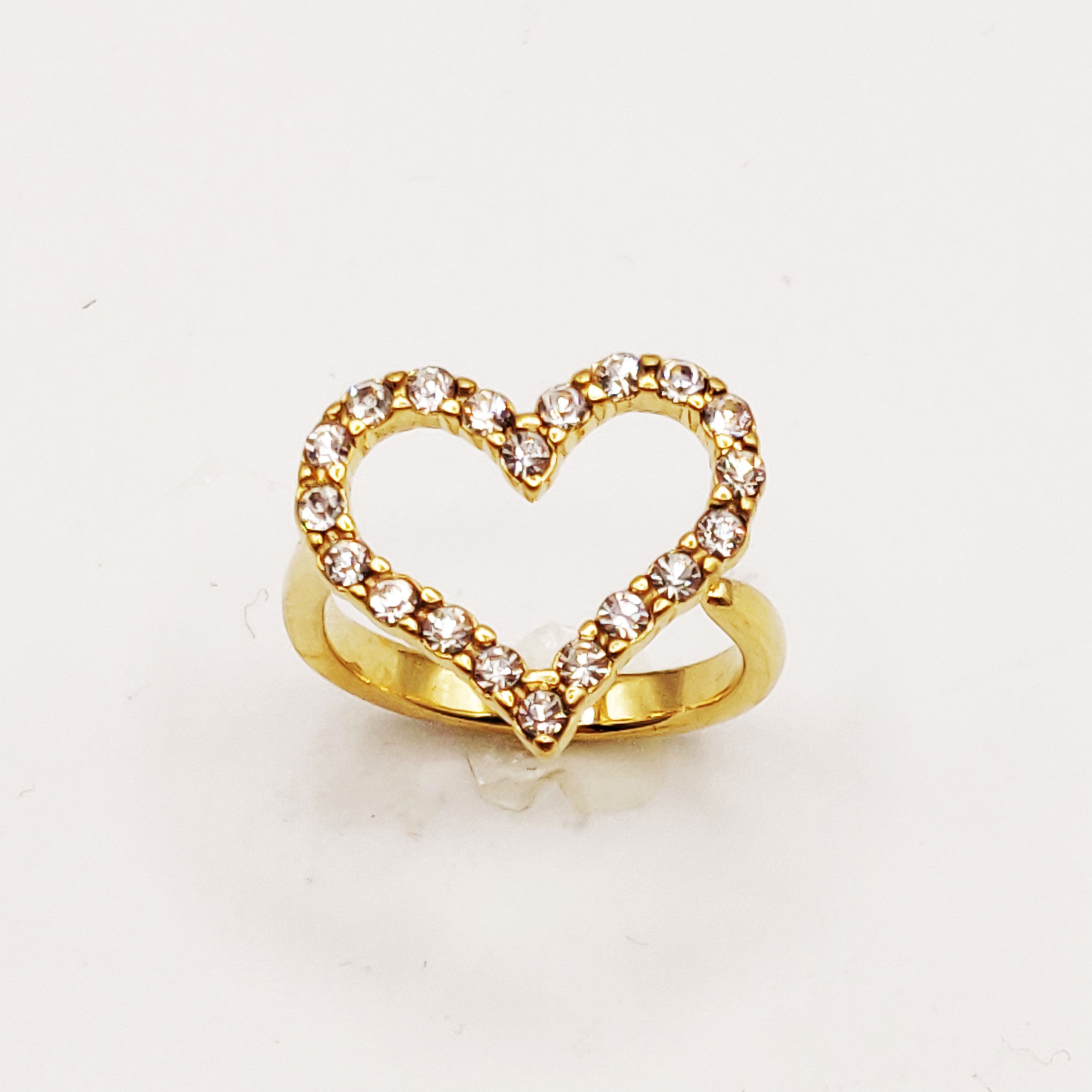 Bague Grand Coeur Creux Cristaux Luxe