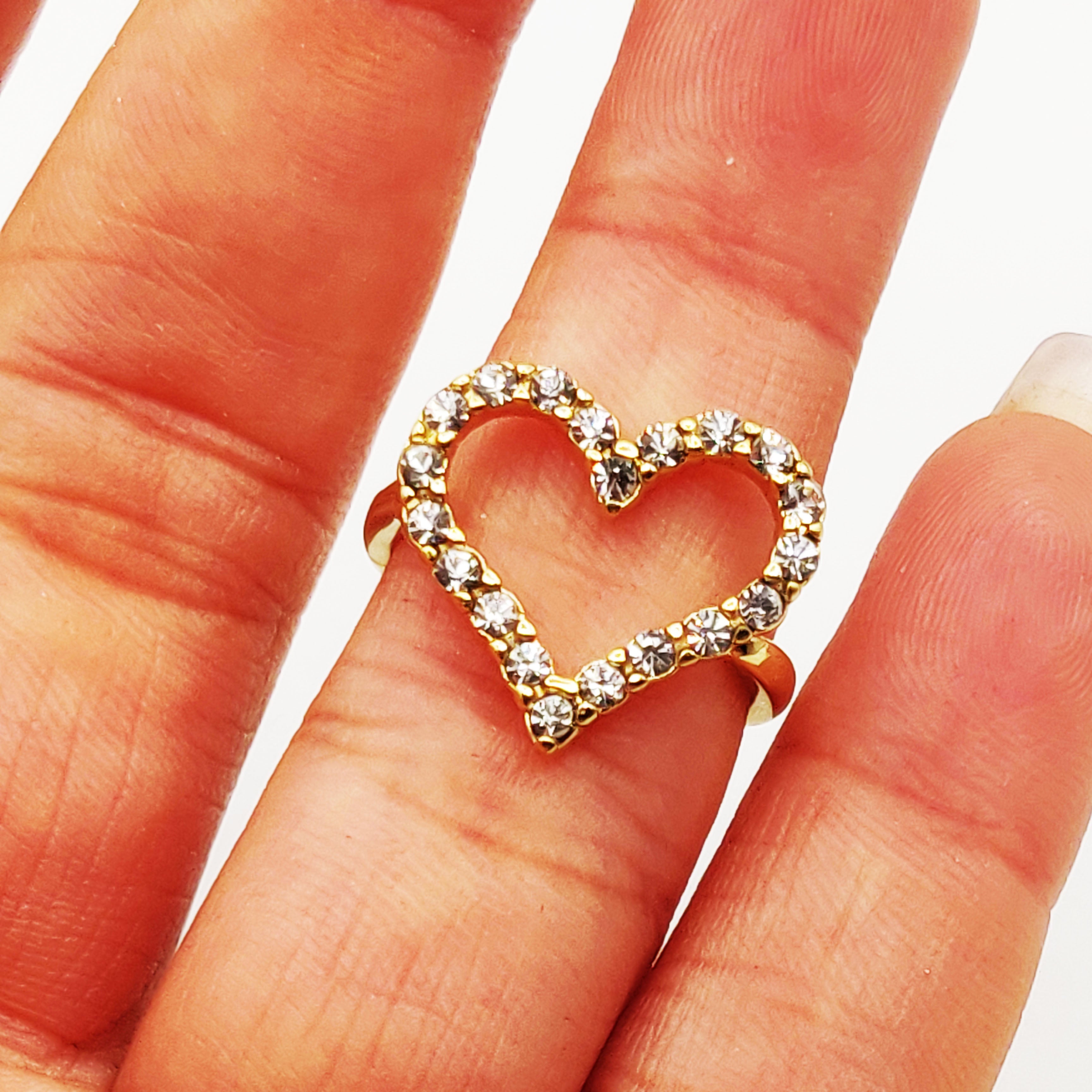 Bague Grand Coeur Creux Cristaux Luxe