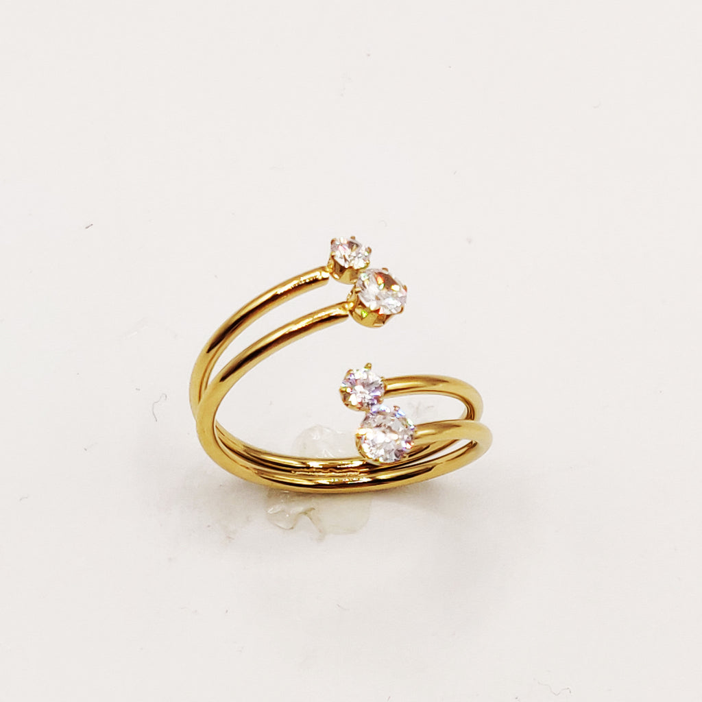Bague Double Lignes et Cristaux