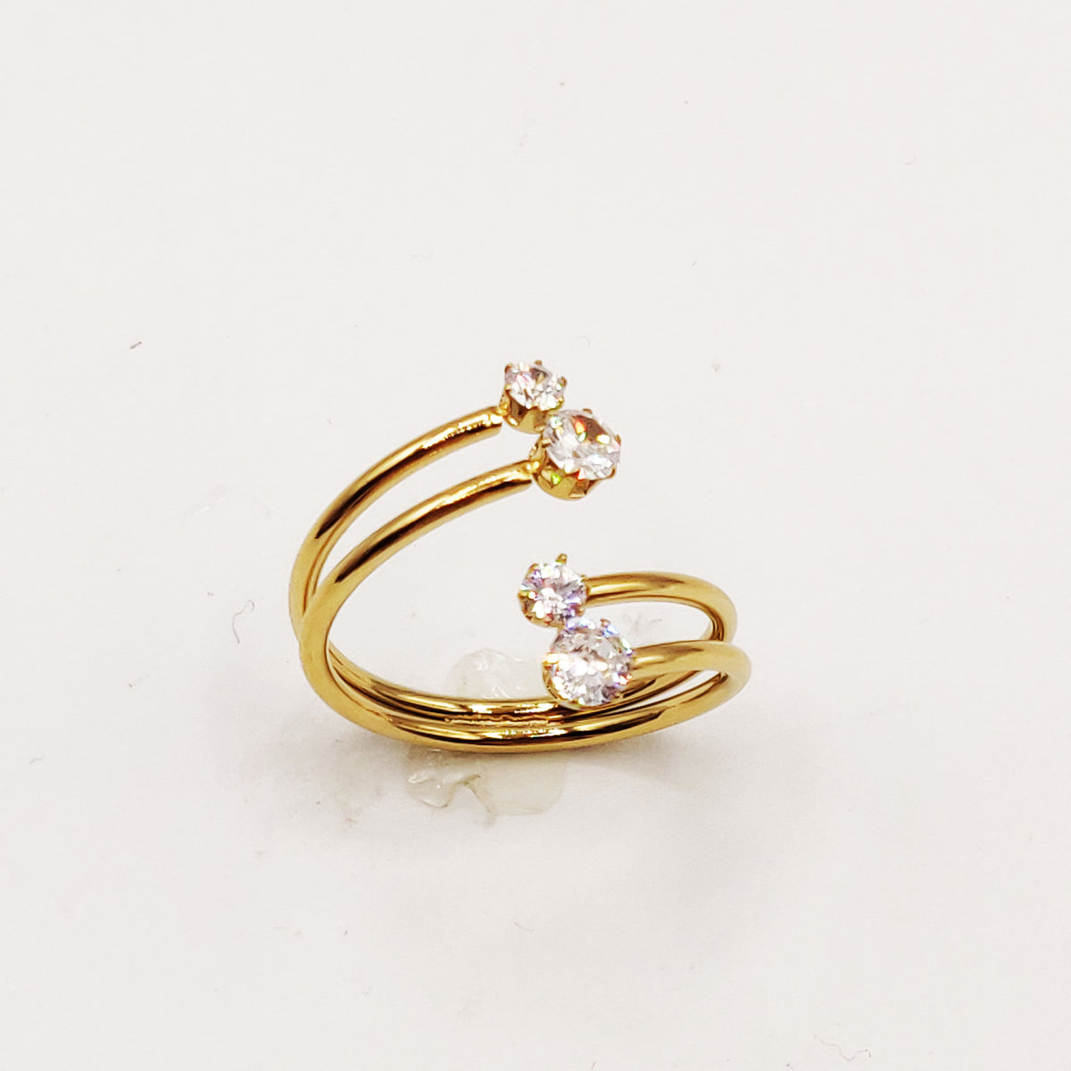 Bague Double Lignes et Cristaux