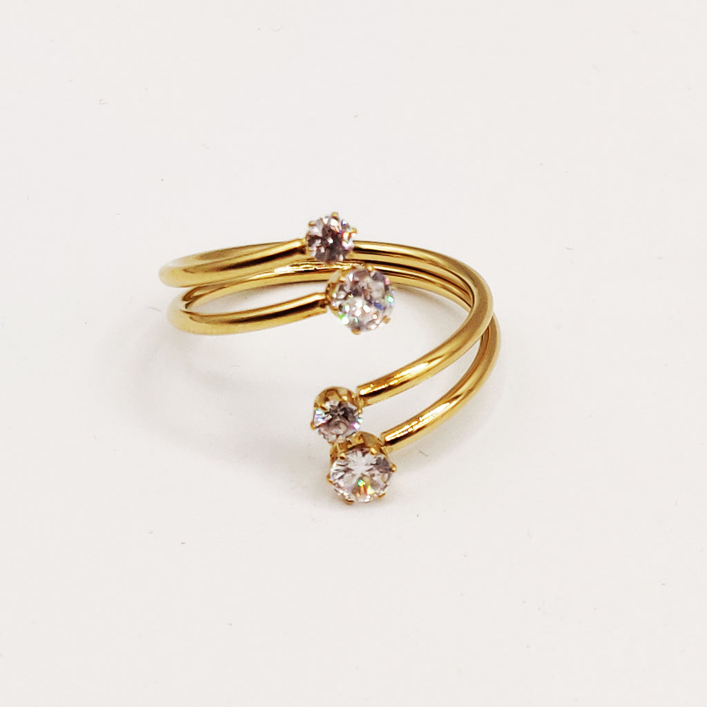 Bague Double Lignes et Cristaux