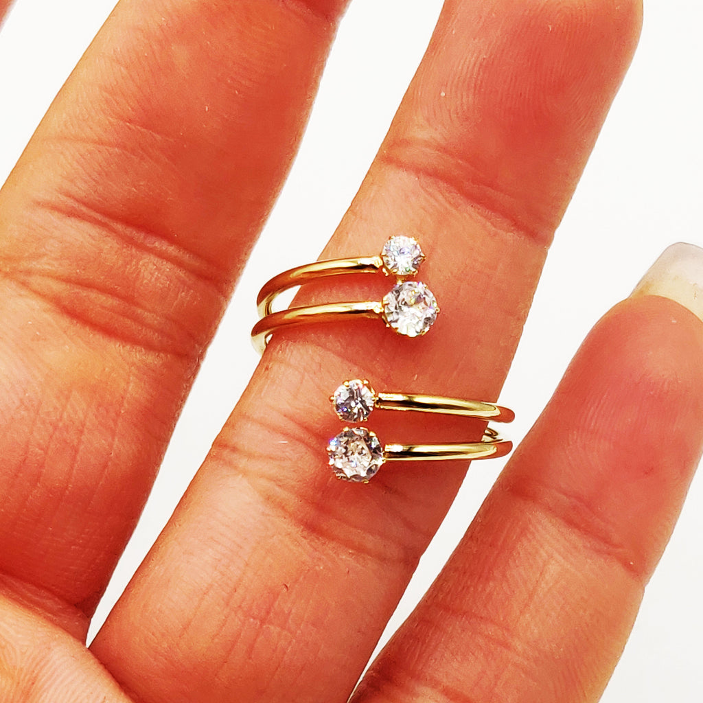 Bague Double Lignes et Cristaux
