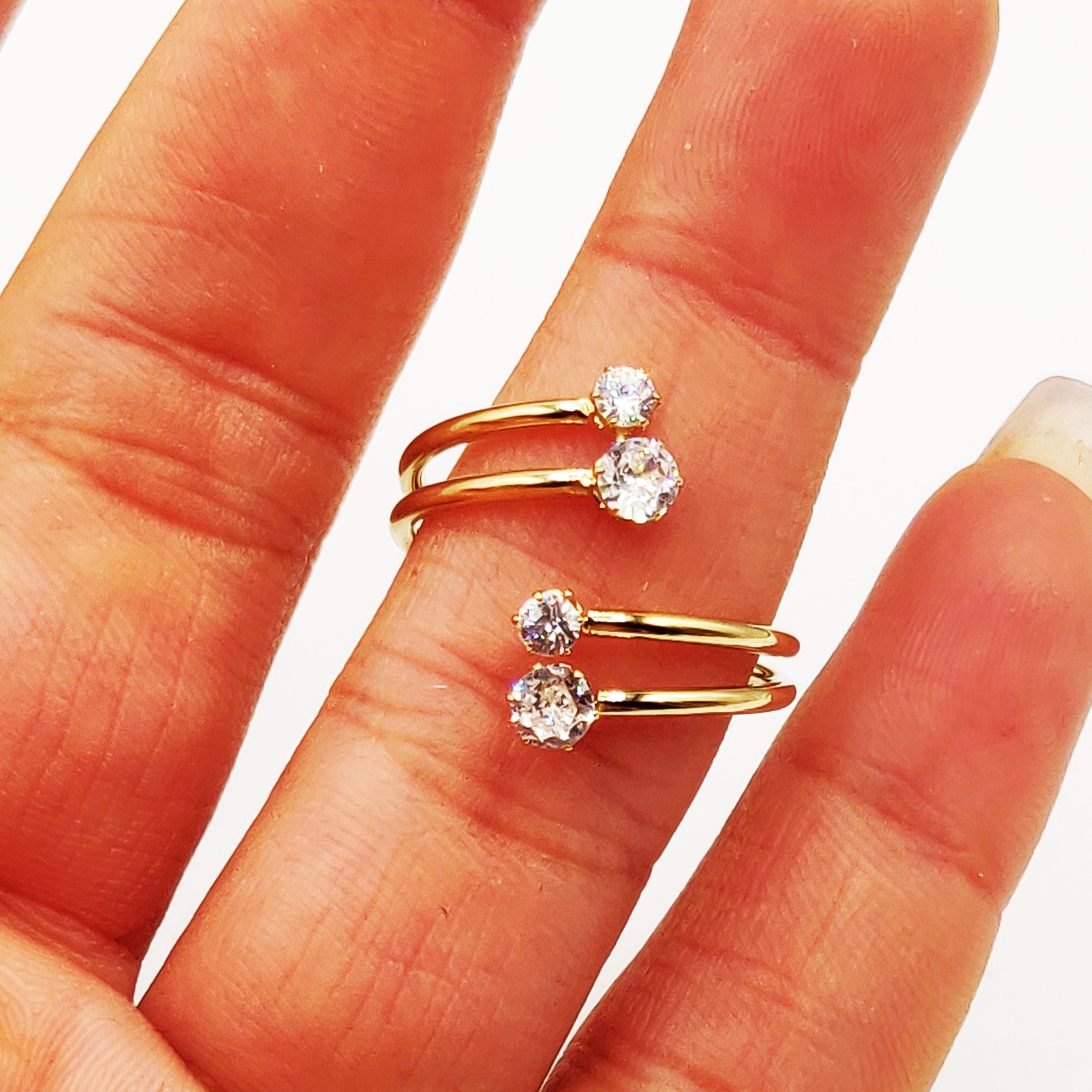 Bague Double Lignes et Cristaux