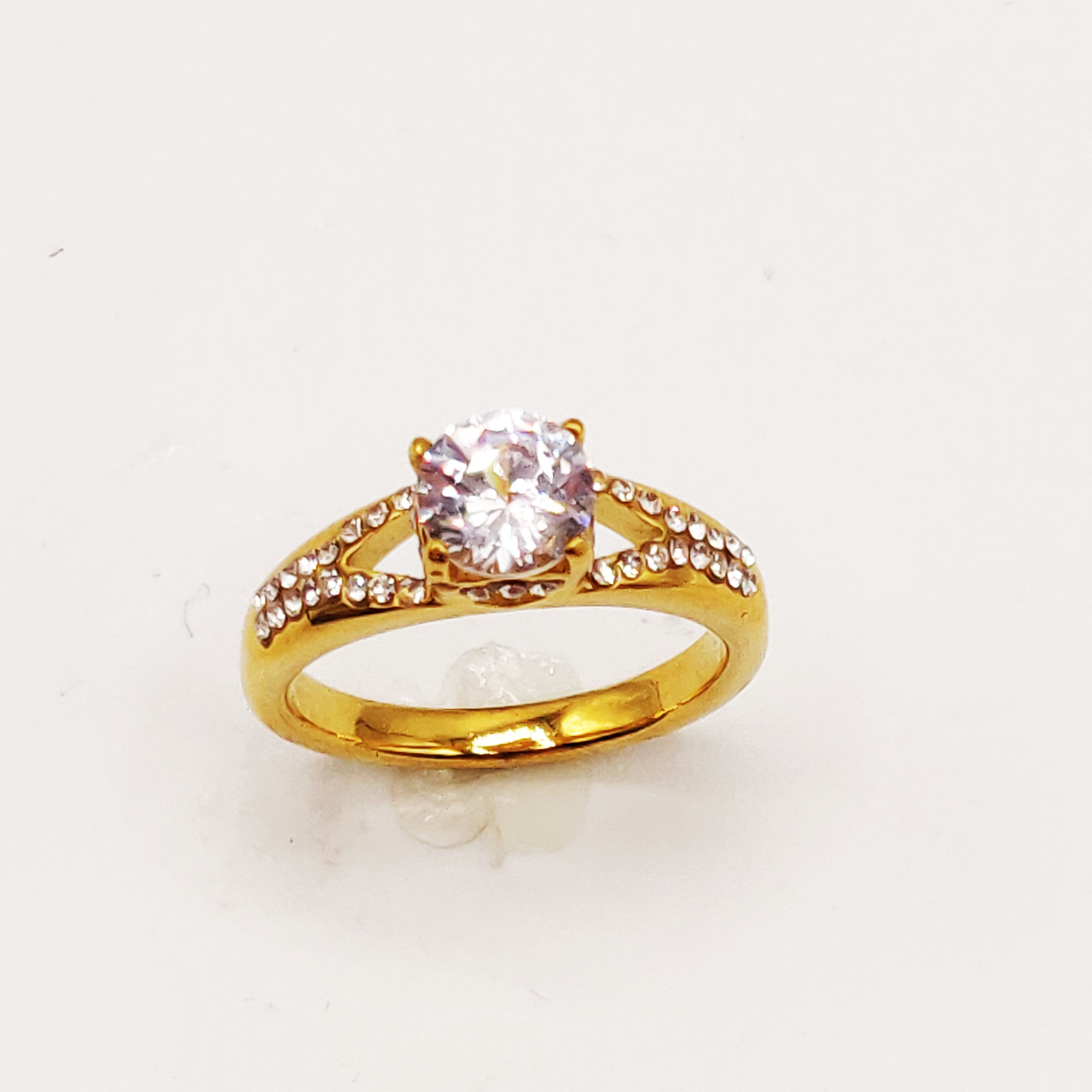 Bague Fiançailles Tour Cristaux Gros Cristal Rond