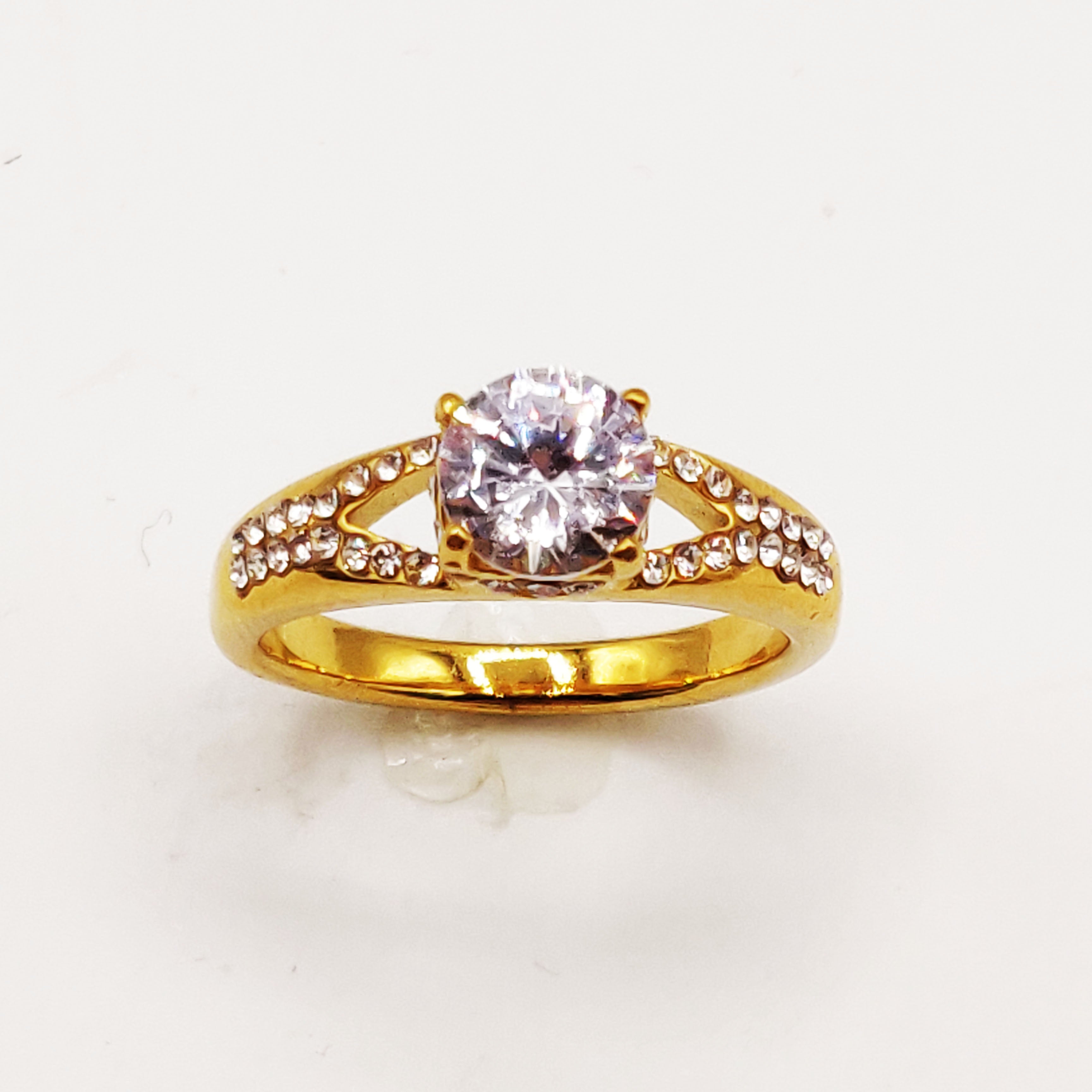 Bague Fiançailles Tour Cristaux Gros Cristal Rond