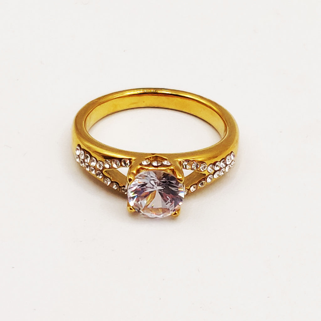 Bague Fiançailles Tour Cristaux Gros Cristal Rond