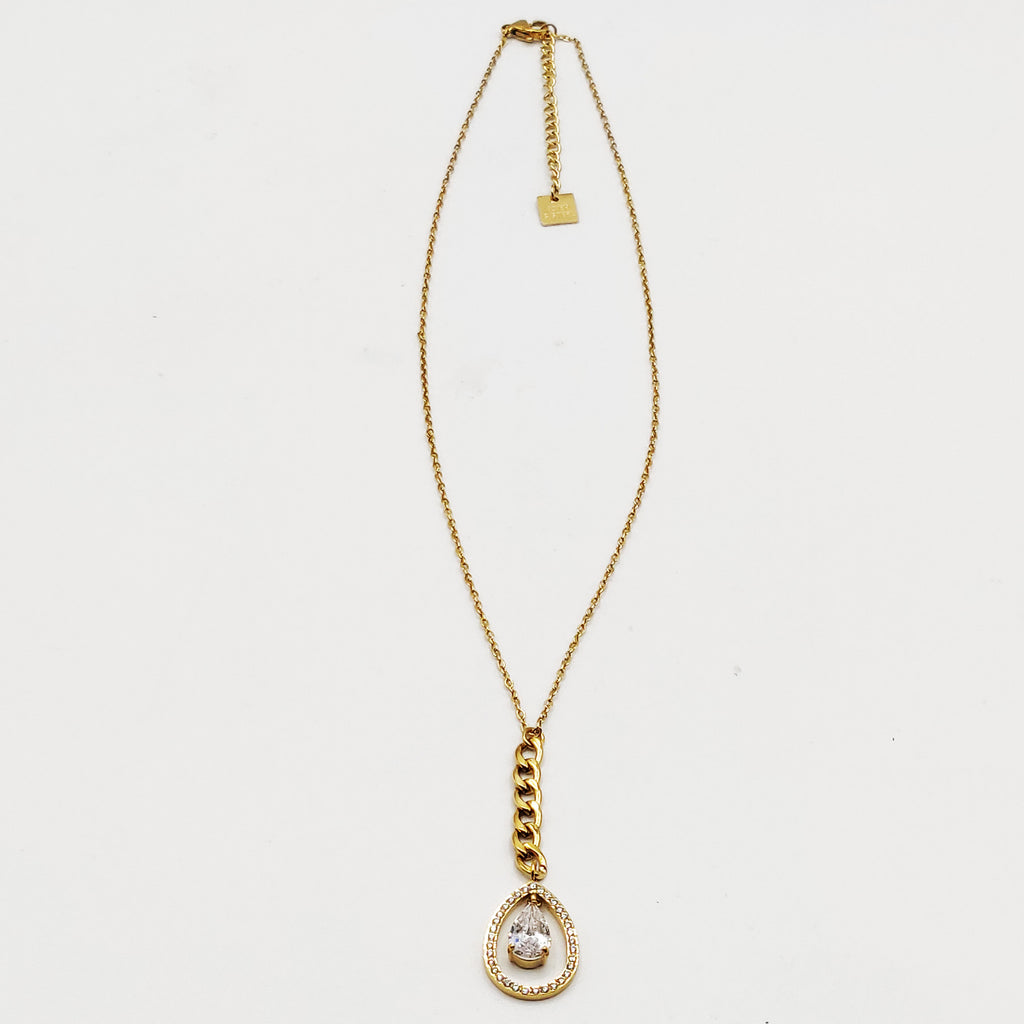 Collier Pendentif Chaîne et Gouttes Cristaux