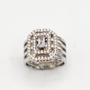 Bague Multi Lignes Rectangle HC Luxe Argentée