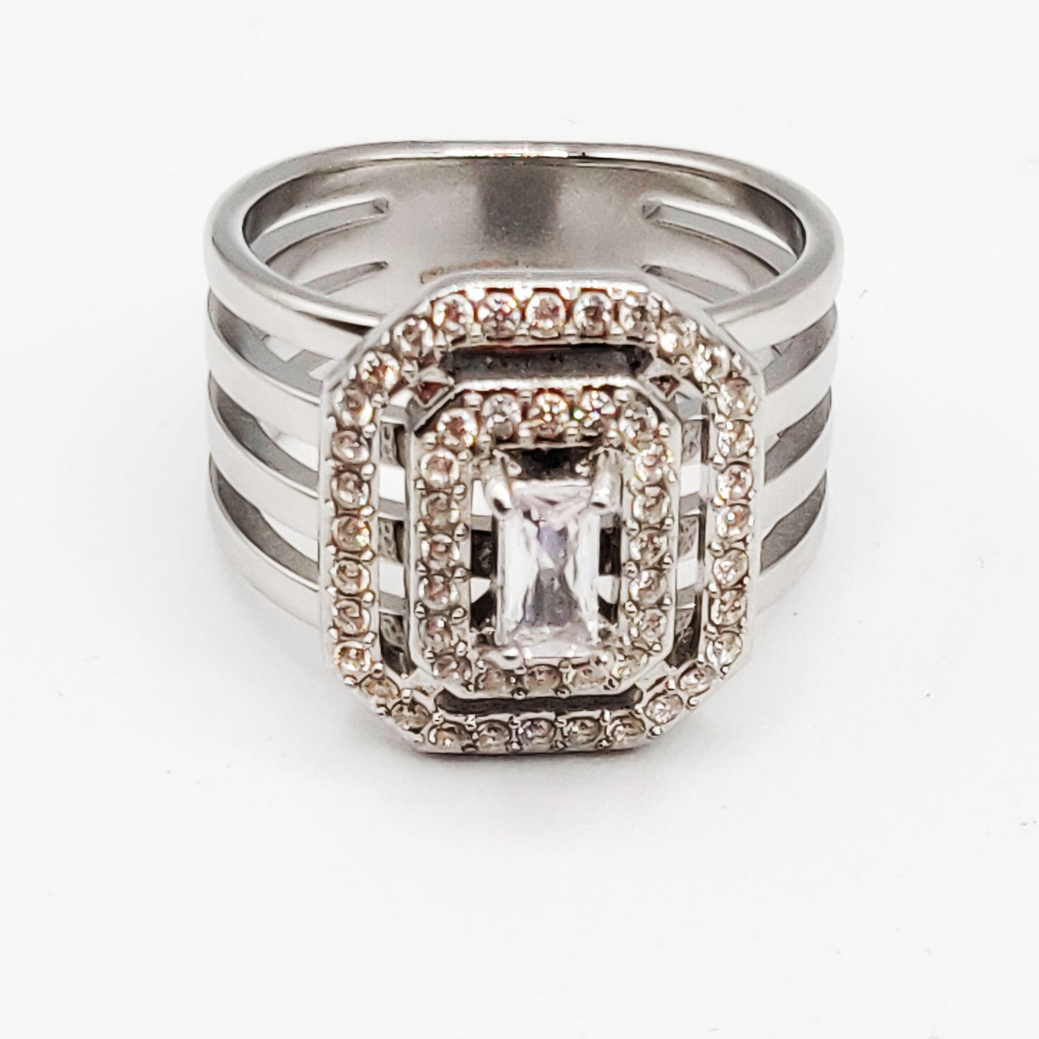 Bague Multi Lignes Rectangle HC Luxe Argentée