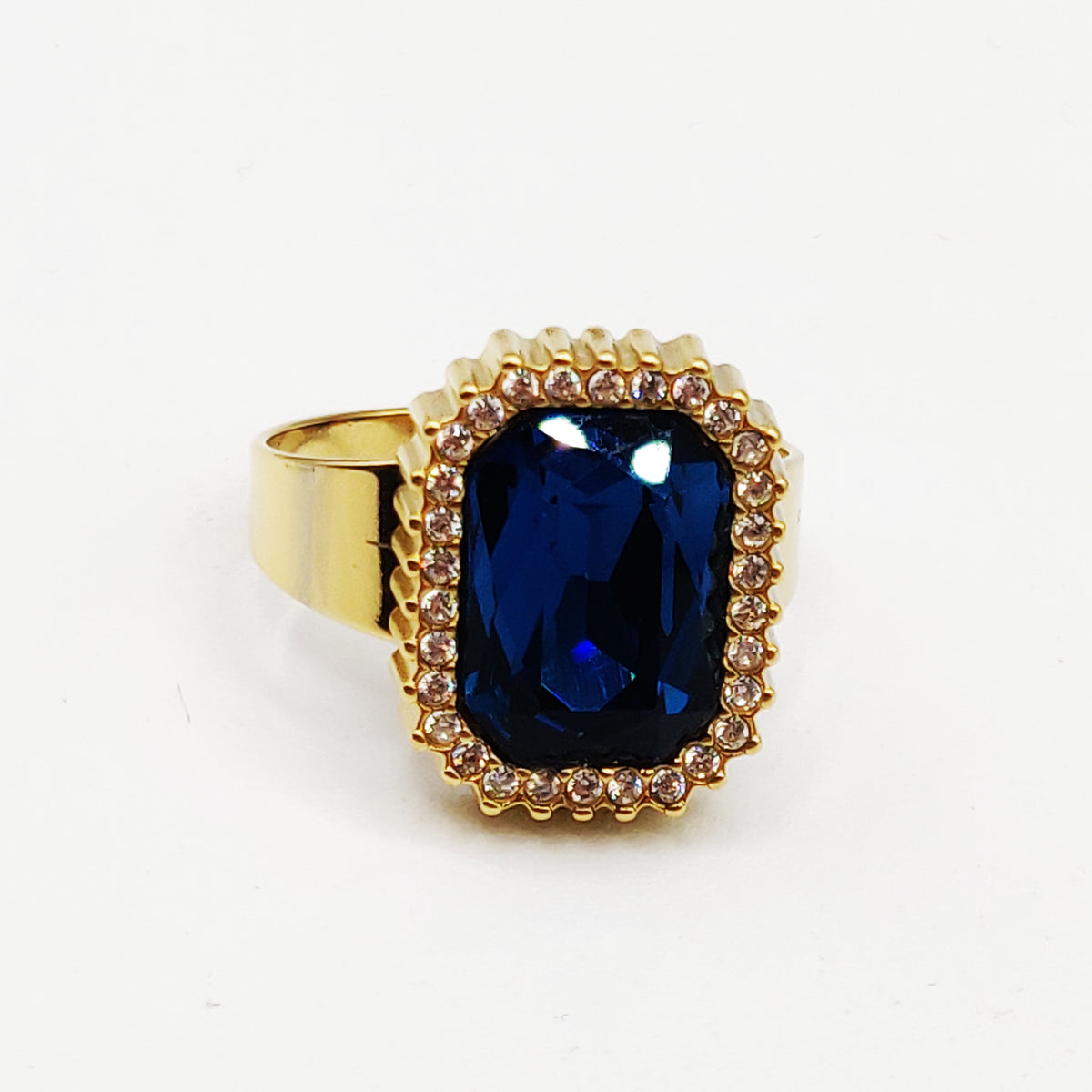 Bague Grosse Pierre Bleue Tour Cristaux