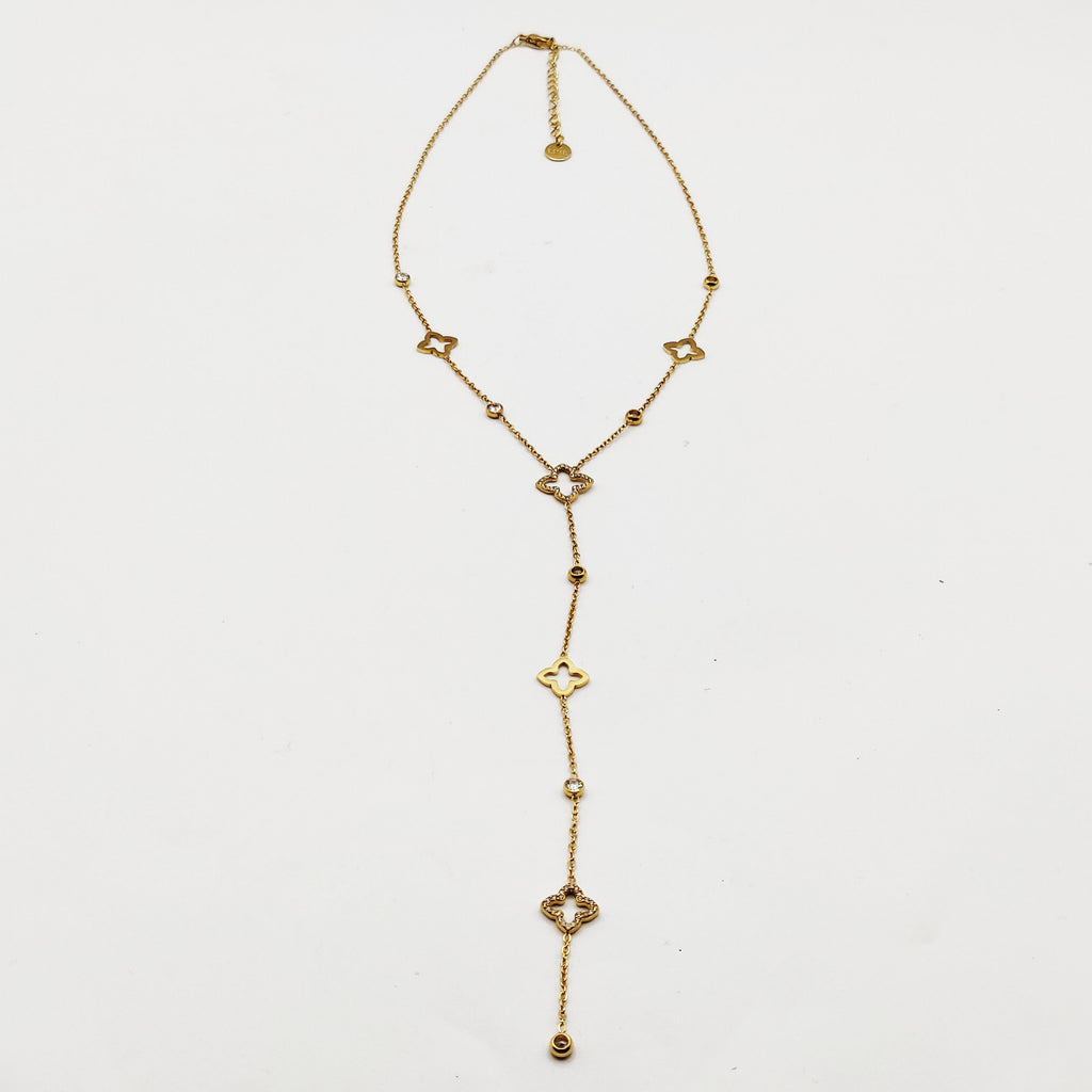 Collier Multi Trèfles Creux et Cristaux Descendant